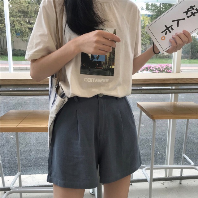 新款外穿韓版高腰A字褲寬松顯瘦百搭闊腿褲潮-灰色