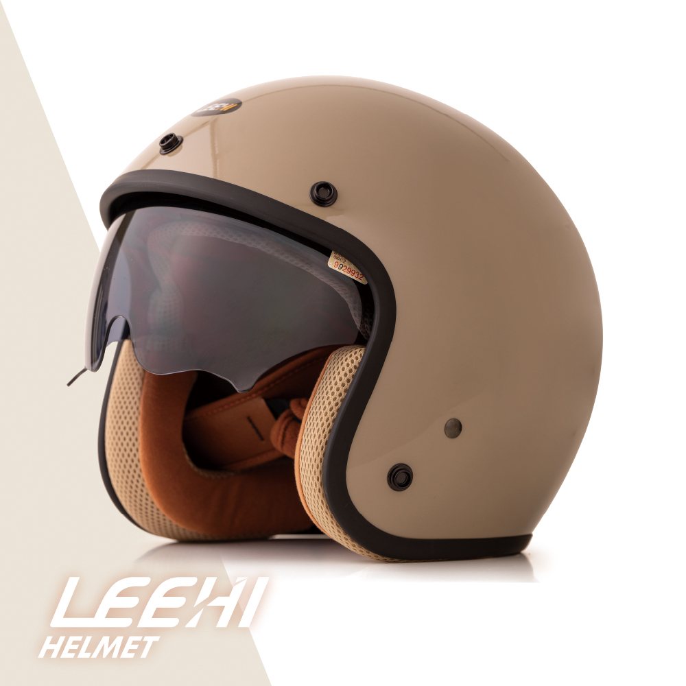 LEEHI內墨鏡騎士安全帽(奶茶)