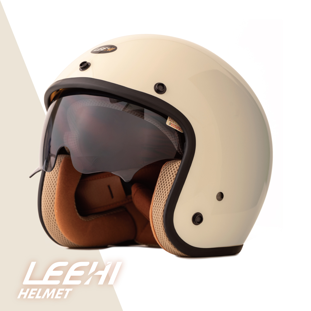 LEEHI內墨鏡騎士安全帽(奶油白)