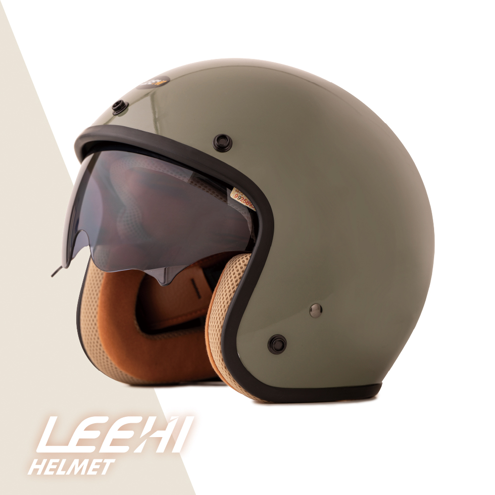 LEEHI內墨鏡騎士安全帽(莫蘭迪綠)