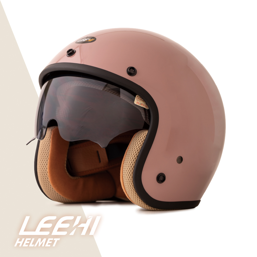 LEEHI內墨鏡騎士安全帽(草莓牛奶)