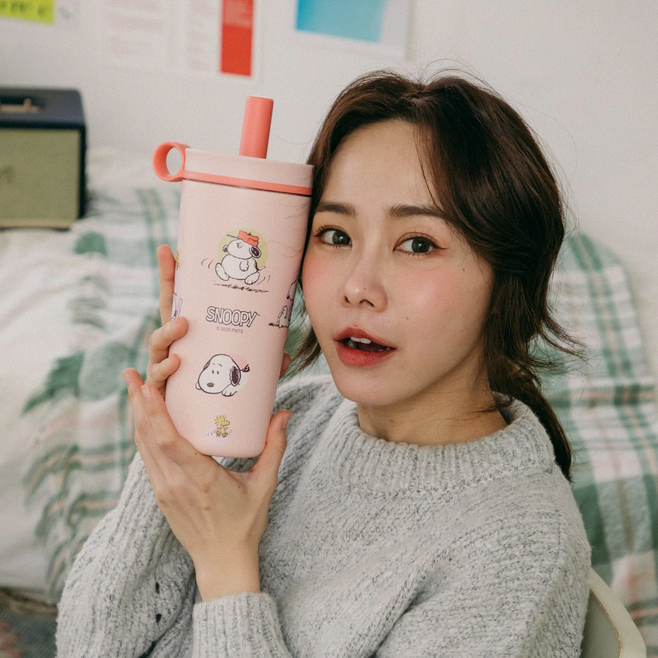 SNOOPY 聯名 陶瓷保溫珍珠杯800ML【粉色】