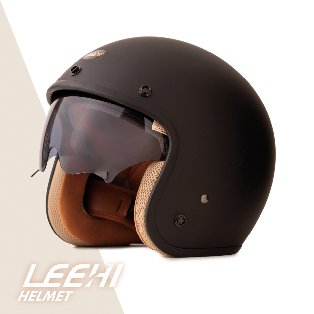 LEEHI內墨鏡騎士安全帽(質感霧黑)