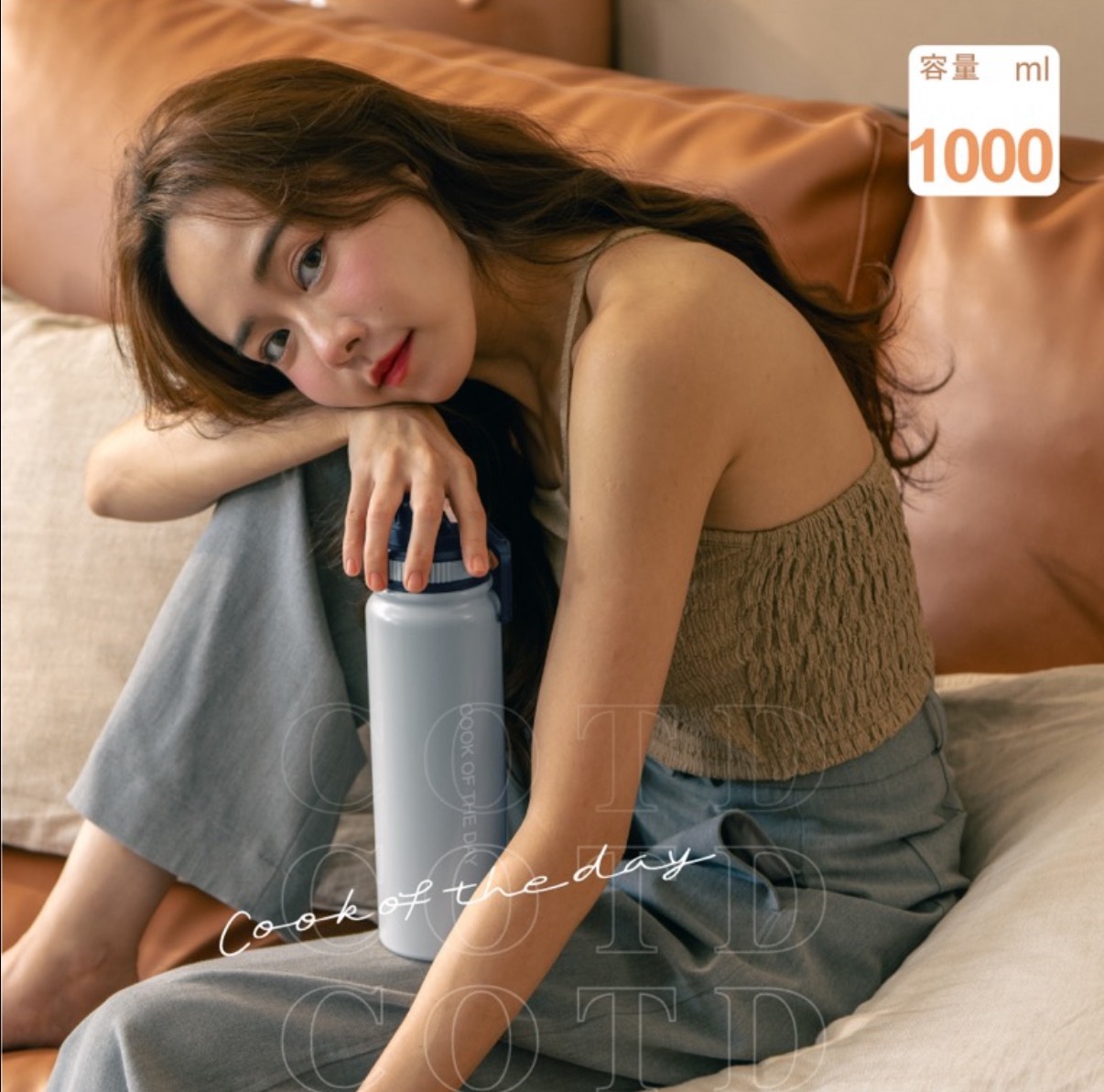 陶瓷保溫水壺1000ML【藍色】