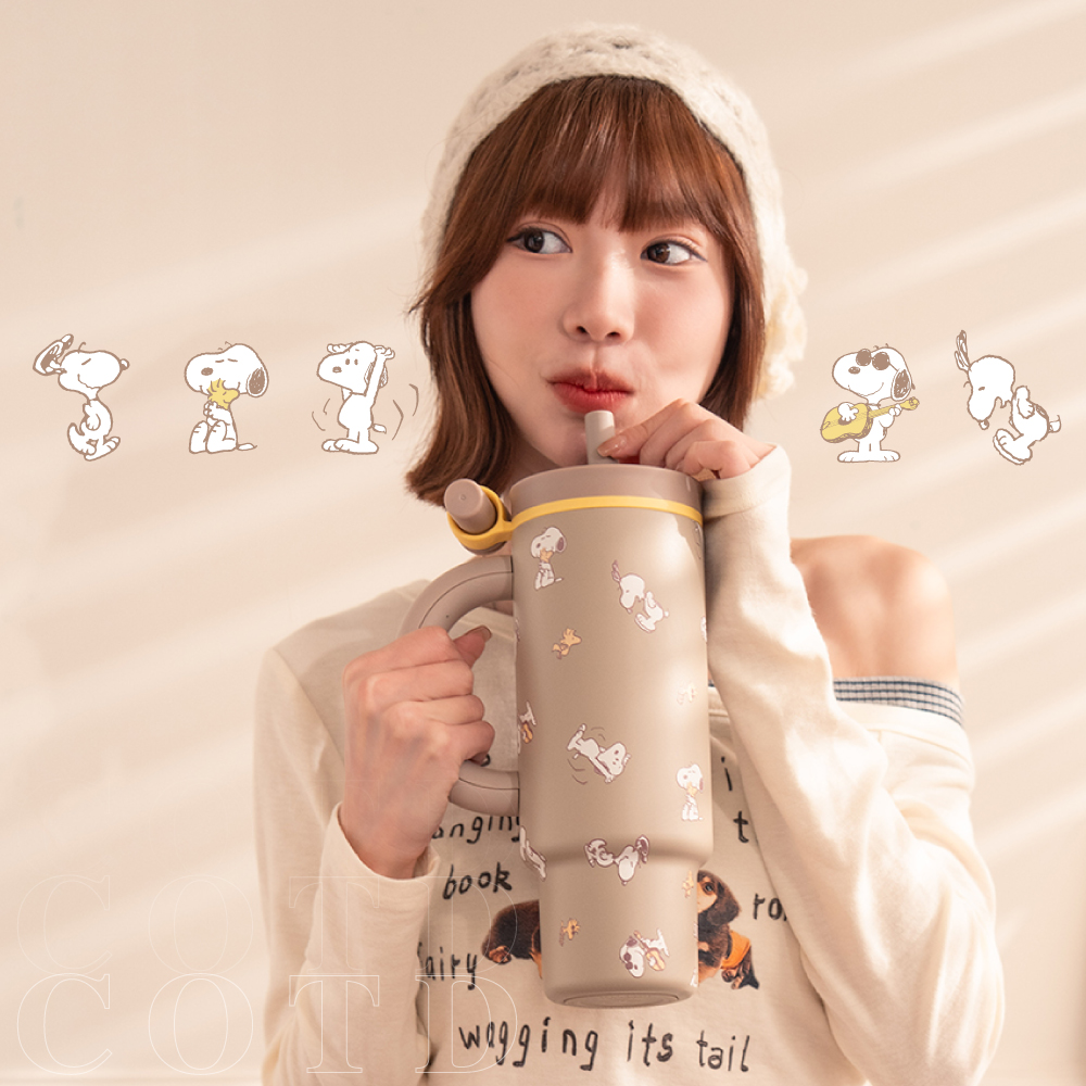 SNOOPY 聯名 陶瓷保溫把手杯【奶茶色】