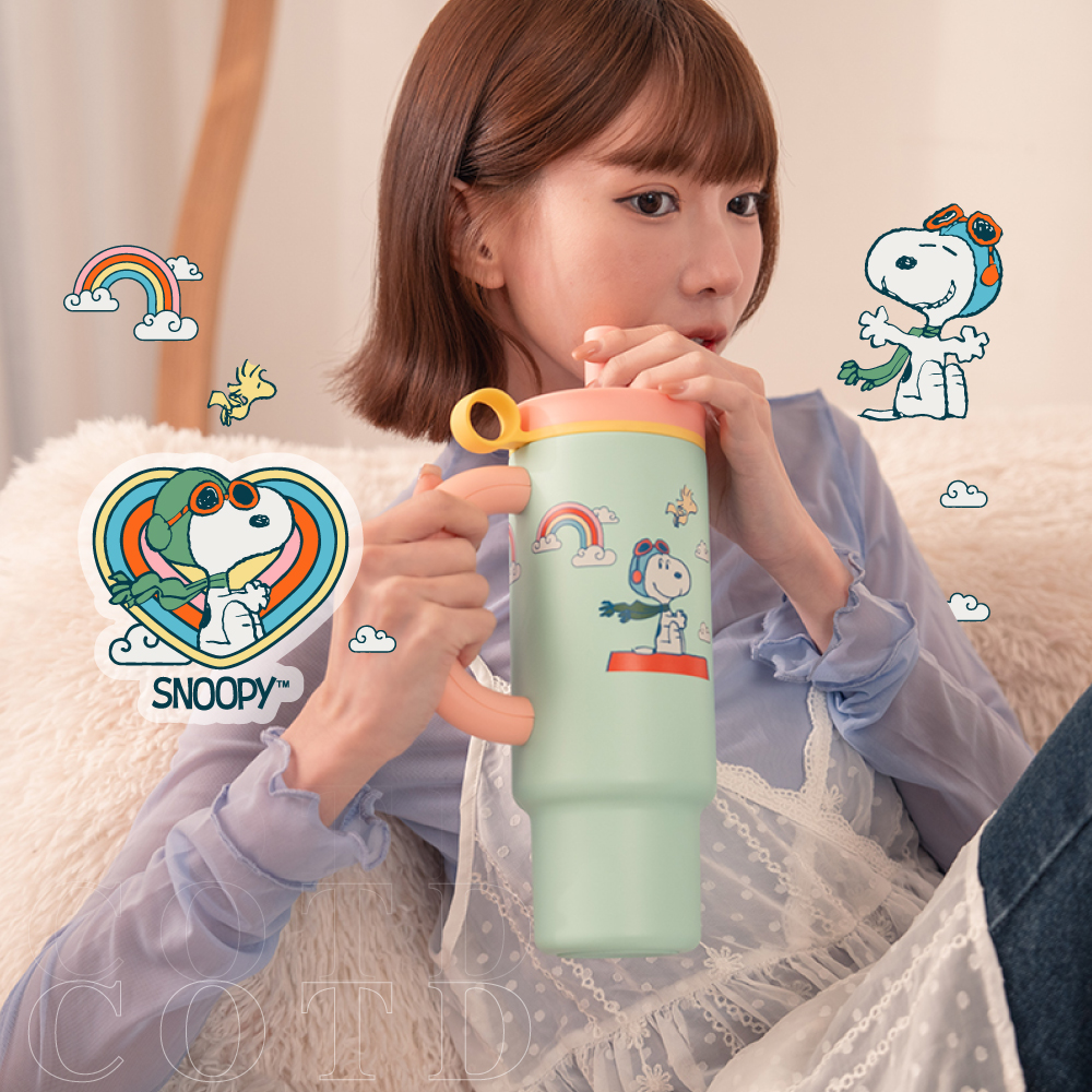 SNOOPY 聯名 陶瓷保溫把手杯【綠色】