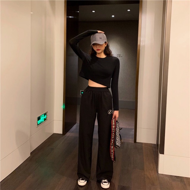 韓版潮流休閑百搭顯瘦打底上衣女-黑色