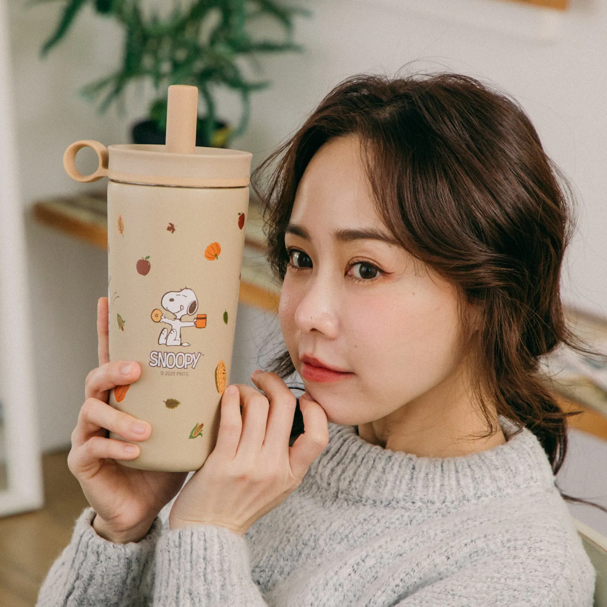 SNOOPY 聯名 陶瓷保溫珍珠杯800ML【奶茶色】