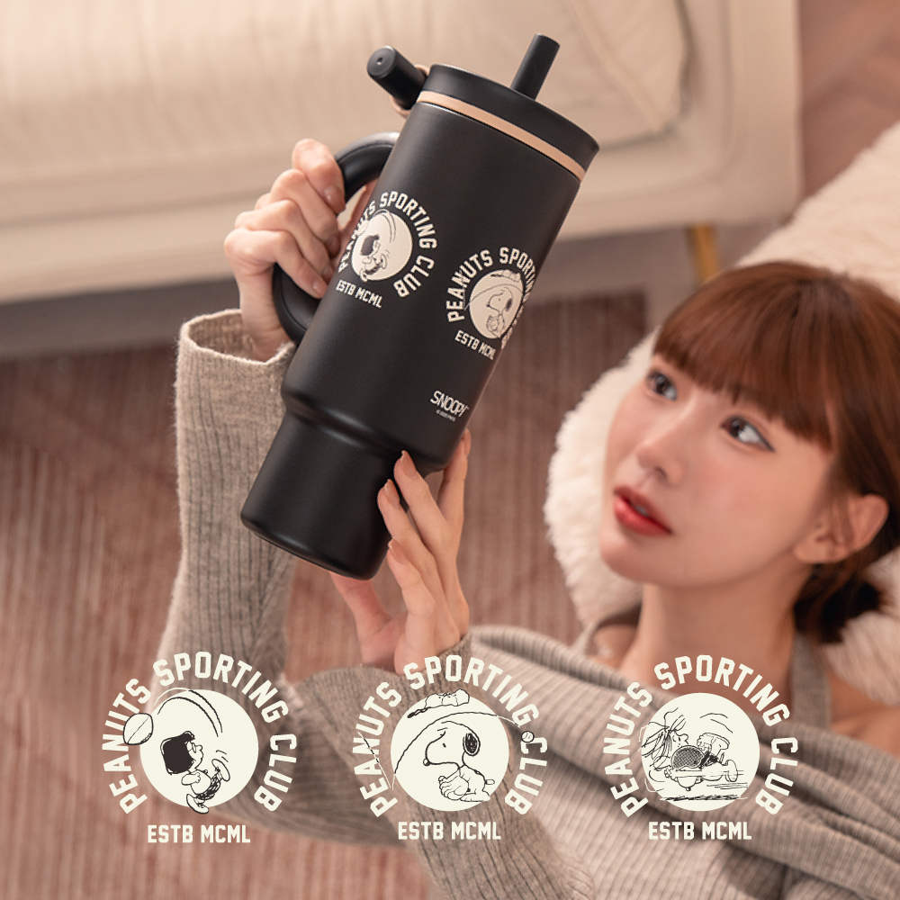 SNOOPY 聯名 陶瓷保溫把手杯【黑色】