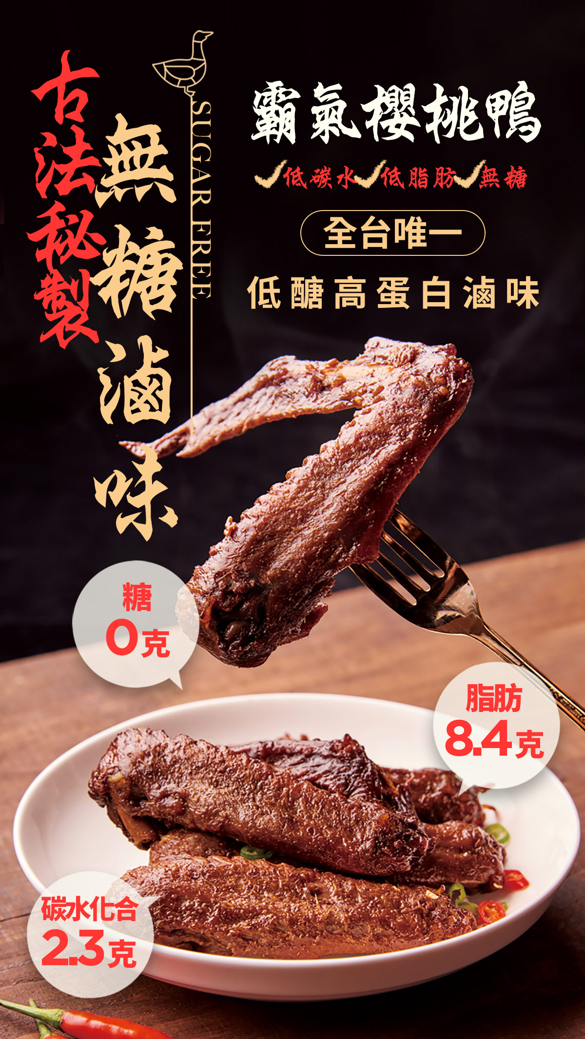 【踏輕】無糖低碳水櫻桃鴨滷味